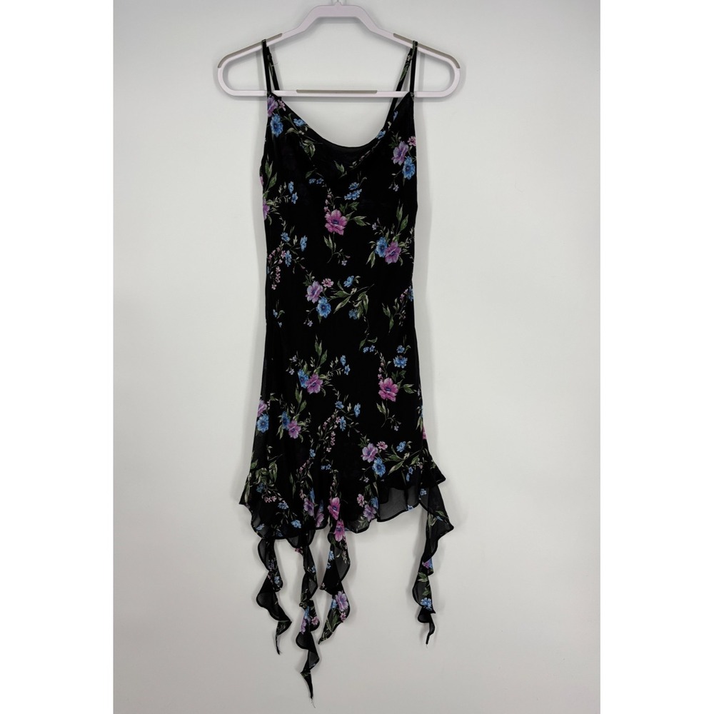 Slip Dress M Black Asymmetrical Handkerchief Hem Whimsigoth Dark Fairycore
